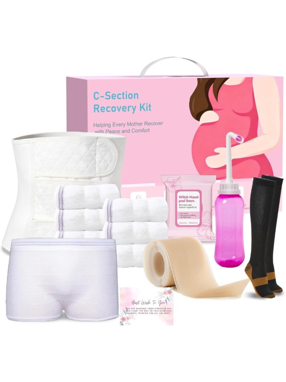 C-Section Recovery Essentials Kit | Postpartum Peri Bottle, Mesh Underwear, Scar